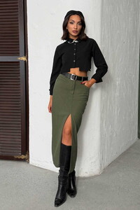 F 2033 FİTİLLİ KADİFE ETEK - HAKİ