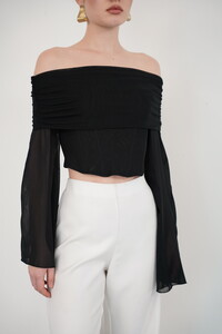 D 2977 UZUN KOL TÜL BLUZ - SİYAH #4