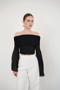 D 2977 UZUN KOL TÜL BLUZ - SİYAH #3