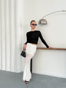 Dantel Toptan Abiye Etek- Krem | TOPSHOW | F1887 #3