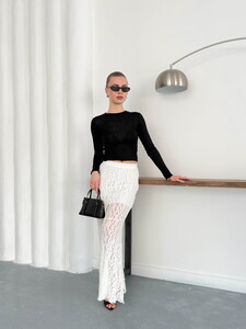 Dantel Toptan Abiye Etek- Krem | TOPSHOW | F1887 #2