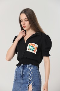 Topshow Siyah Çep Nakışlı Toptan Gömlek #3