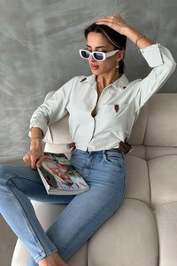 Topshow Çağla Kemer Detaylı Çizgili Toptan Gömlek