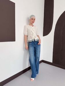 D 2800 ÖNDEN BAĞLAMALI BRODE BLUZ - KREM #3