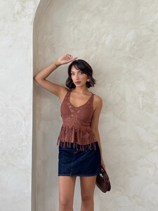 D 2892 Dantel Detaylı Askılı Bluz- KAHVE #3
