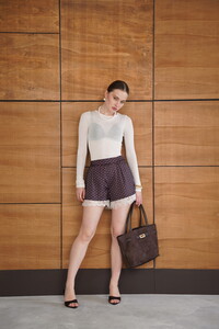 D 2960 DANTEL DETAYLI PUANTTİYELİ SATEN ŞORT - KAHVE #3