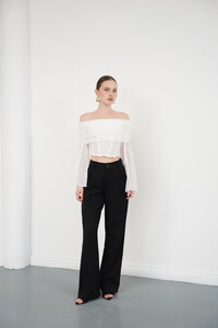 D 2977 UZUN KOL TÜL BLUZ - KREM #2