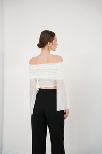 D 2977 UZUN KOL TÜL BLUZ - KREM #5