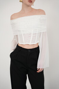 D 2977 UZUN KOL TÜL BLUZ - KREM #4