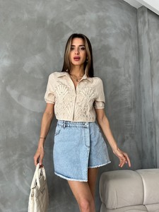 Topshow Taş Yaprak Desenli Taşlı Toptan Gömlek #2