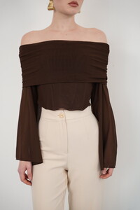 D 2977 UZUN KOL TÜL BLUZ - KAHVE #4