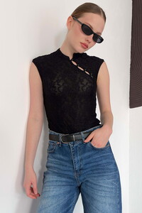 D 2997 KOLSUZ DANTEL BLUZ - SİYAH #1