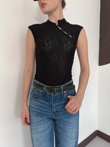 D 2997 KOLSUZ DANTEL BLUZ - SİYAH #4