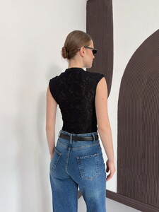 D 2997 KOLSUZ DANTEL BLUZ - SİYAH #5