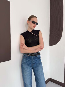 D 2997 KOLSUZ DANTEL BLUZ - SİYAH #3