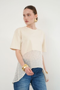 D 2990 BRODE DETAYLI BİSİKLET YAKA T SHIRT - HAM #1