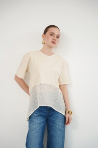 D 2990 BRODE DETAYLI BİSİKLET YAKA T SHIRT - HAM #3