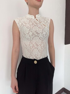 D 2997 KOLSUZ DANTEL BLUZ - KREM #4