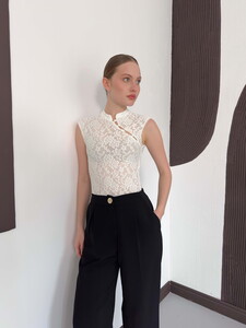 D 2997 KOLSUZ DANTEL BLUZ - KREM #3