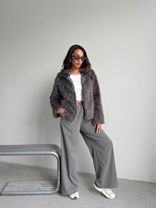 Yapay Kürk Kadın Ceket – Fermuarlı, Yumuşak Dokulu Modern Kışlık Mont - GRİ #2