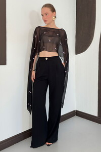 D 3137 NAKIŞLI ŞİFON PELERİN BLUZ - SİYAH LİLA