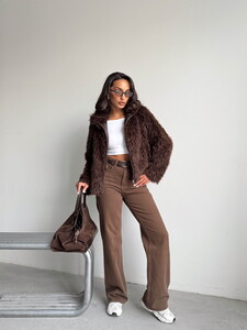 Yapay Kürk Kadın Ceket – Fermuarlı, Yumuşak Dokulu Modern Kışlık Mont - KOYU KAHVE #2