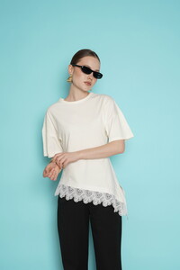 D 2991 ETEK UCU GÜPÜR T SHIRT - KREM #2