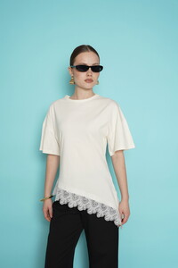 D 2991 ETEK UCU GÜPÜR T SHIRT - KREM #3