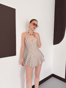 D3003  PUANTİYELİ ASKILI MİNİ ELBİSE - TAŞ KAHVE #3