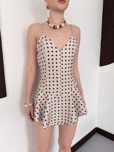 D3003  PUANTİYELİ ASKILI MİNİ ELBİSE - TAŞ KAHVE #4