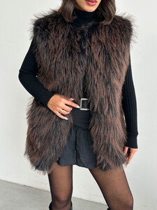  Yapay Kürk Kadın Toptan Yelek – Yumuşak Dokulu - SİYAH #4