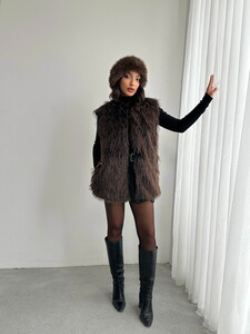  Yapay Kürk Kadın Toptan Yelek – Yumuşak Dokulu - SİYAH #2