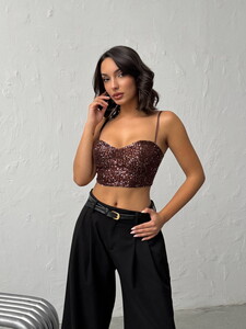 Topshow  | Pulpayet Abiye Toptan Büstüyer - Koyu Kahve | F2063 #4