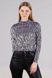 Topshow Gri Zebra Balıkcı Yaka Toptan Bluz