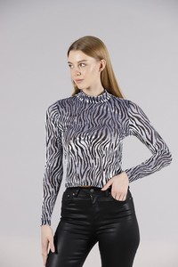 Topshow Gri Zebra Balıkcı Yaka Toptan Bluz #3