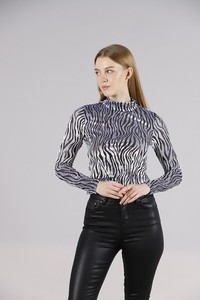 Topshow Gri Zebra Balıkcı Yaka Toptan Bluz #2
