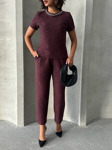 Topshow Bordo Jakarlı Toptan Pantolon #3