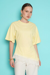 D 2991 ETEK UCU GÜPÜR T SHIRT - SARI