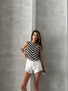 Topshow Ham Siyah Kolsuz Zebra Desen Tiğişi Toptan Bluz #2