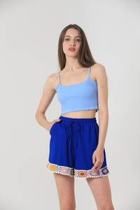 Topshow Saks Paçası Aplikli Toptan Şort