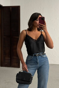 D2263  V YAKA DANTELLİ ATLET - SİYAH #2