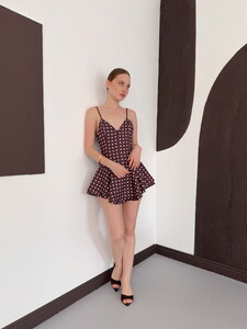 D3003  PUANTİYELİ ASKILI MİNİ ELBİSE - KAHVE TAŞ #2