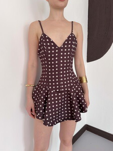 D3003  PUANTİYELİ ASKILI MİNİ ELBİSE - KAHVE TAŞ #4