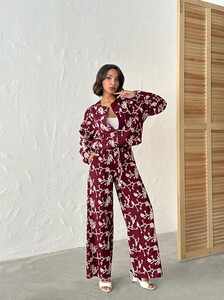 Floral Embroidered Zippered Jacket - Burgundy | Topshow #2