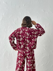 Floral Embroidered Zippered Jacket - Burgundy | Topshow #5
