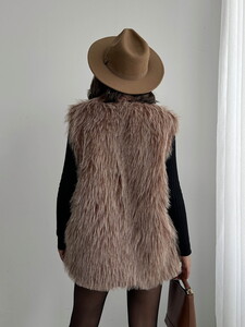  Yapay Kürk Kadın Toptan Yelek – Yumuşak Dokulu - AÇIK KAHVE #5