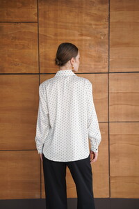 F 2076 PUANTİYELİ SATEN GÖMLEK - KREM #5