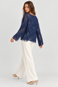 F 2225 PÜSKÜL VE PUL DETAYLI BLUZ - LACİVERT #4