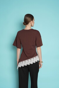 D 2991 ETEK UCU GÜPÜR T SHIRT - KAHVE #5