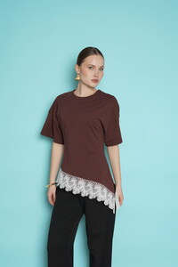 D 2991 ETEK UCU GÜPÜR T SHIRT - KAHVE #2